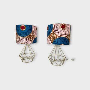Wire table lamp upholstered with Ankara textile
